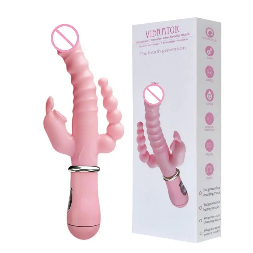 Rabbit Vibrator G Spot Dildo Vibrator Clitoris Stimulator Penis Anal Double Penetration Tongue Licking Double Rod Sex Toys