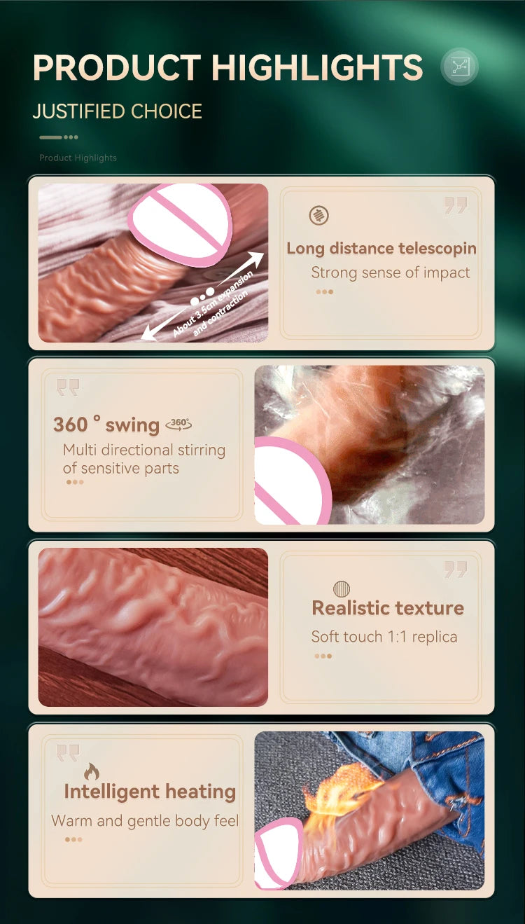 JIUUY Realistic Dildo Telescopic Vibrator with Female Stimulator Big Penis Anal Plug Adult Man Real Penis Sex Toys for Women