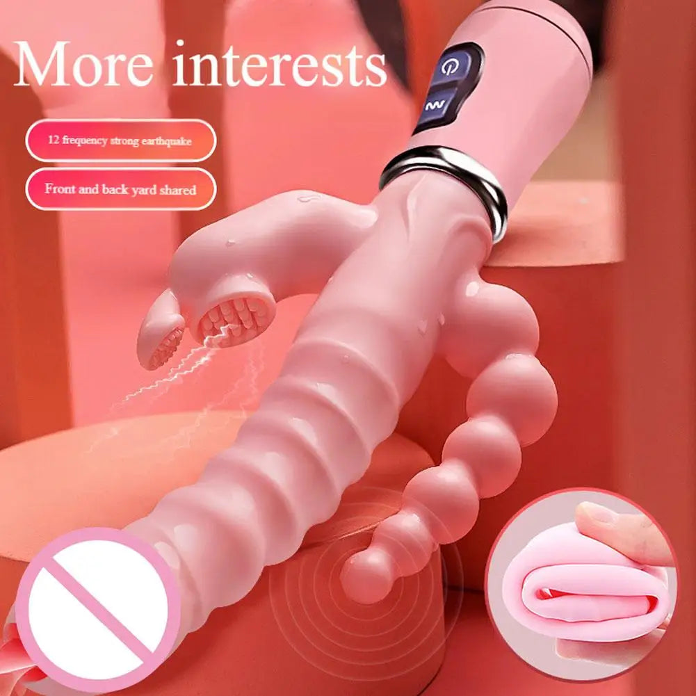Rabbit Vibrator G Spot Dildo Vibrator Clitoris Stimulator Penis Anal Double Penetration Tongue Licking Double Rod Sex Toys