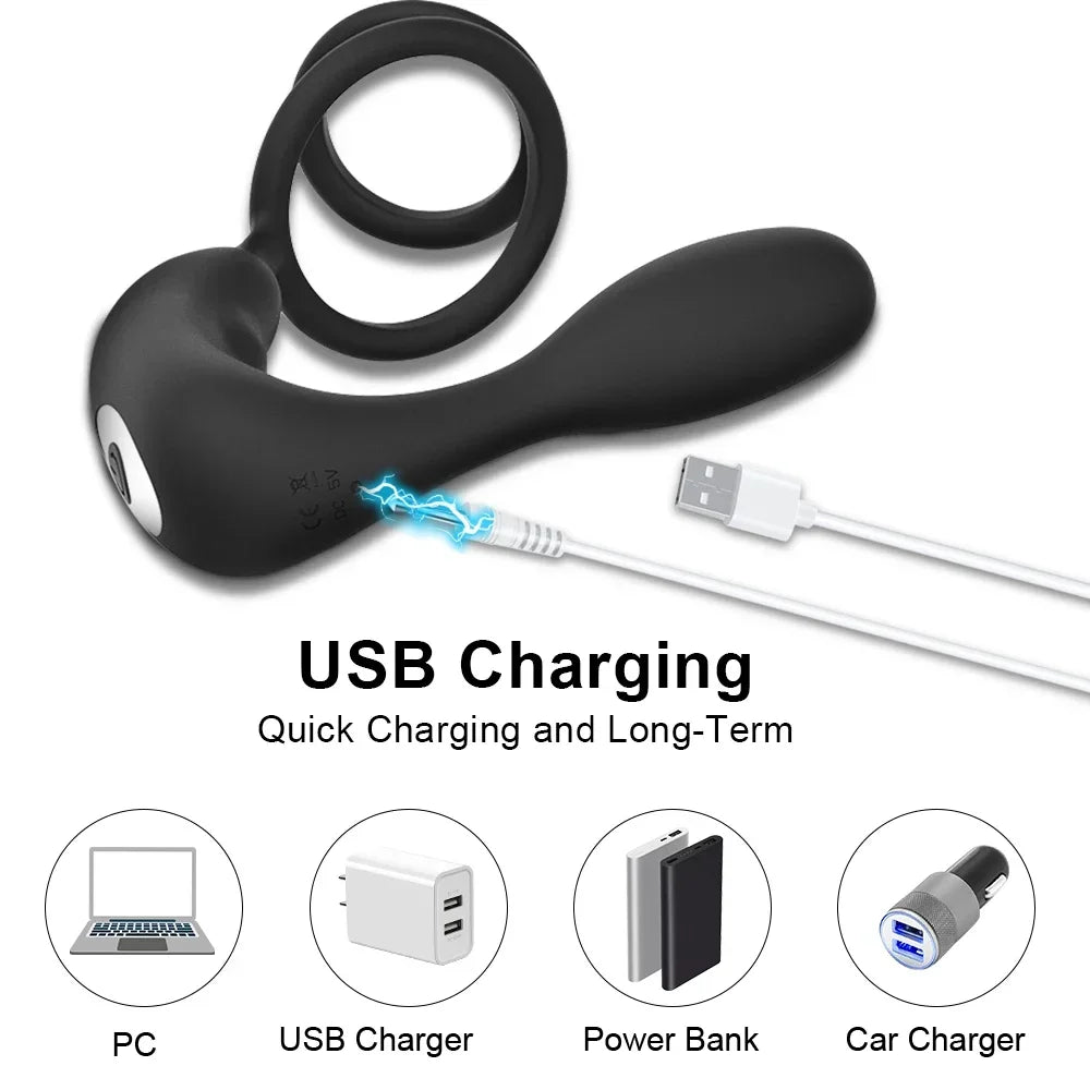 Male Prostate Massager Vibrating Anal Plug with Cock Ring Delay Ejaculation Masturbator Sex Toys Vibrator Anal Vibration for Man