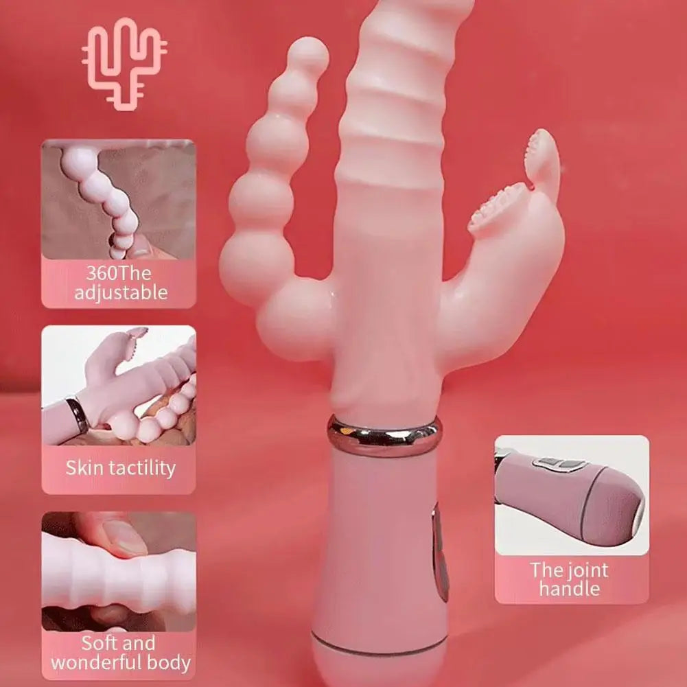 Rabbit Vibrator G Spot Dildo Vibrator Clitoris Stimulator Penis Anal Double Penetration Tongue Licking Double Rod Sex Toys