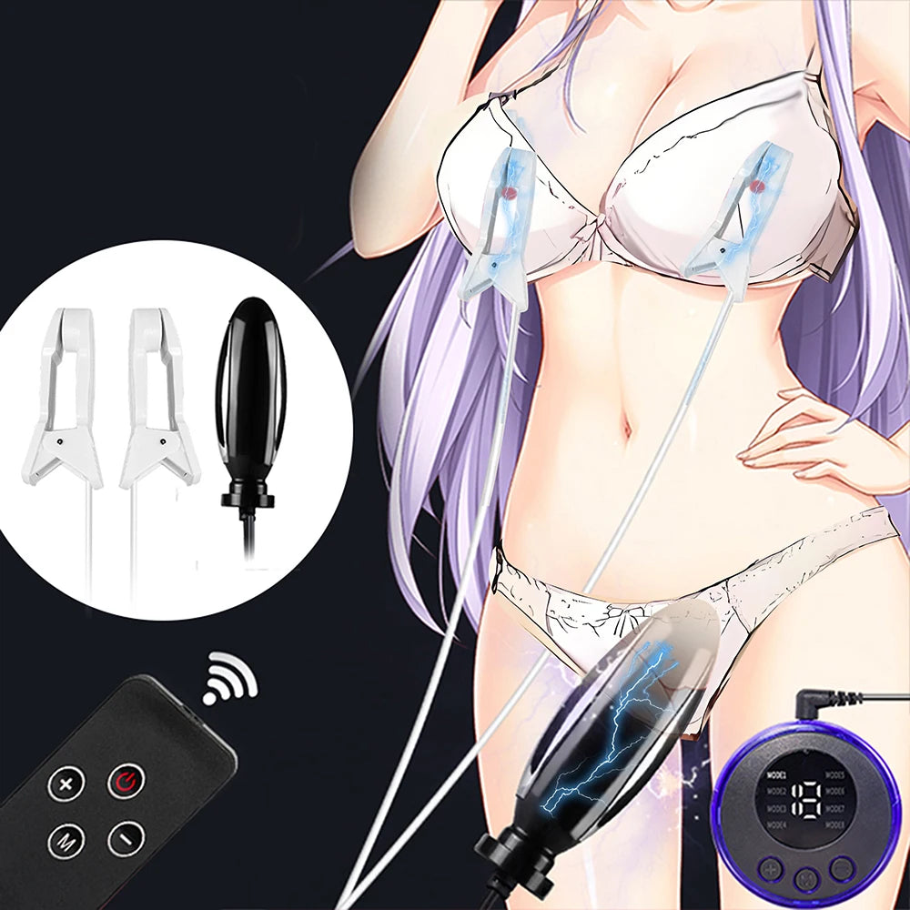 Bdsm Double Penetration Anal Plug Vibration Electric Shock Sex Toys Machine Fetish Nipple Clamp Tool Sexy Shoping Adult Porn 18+