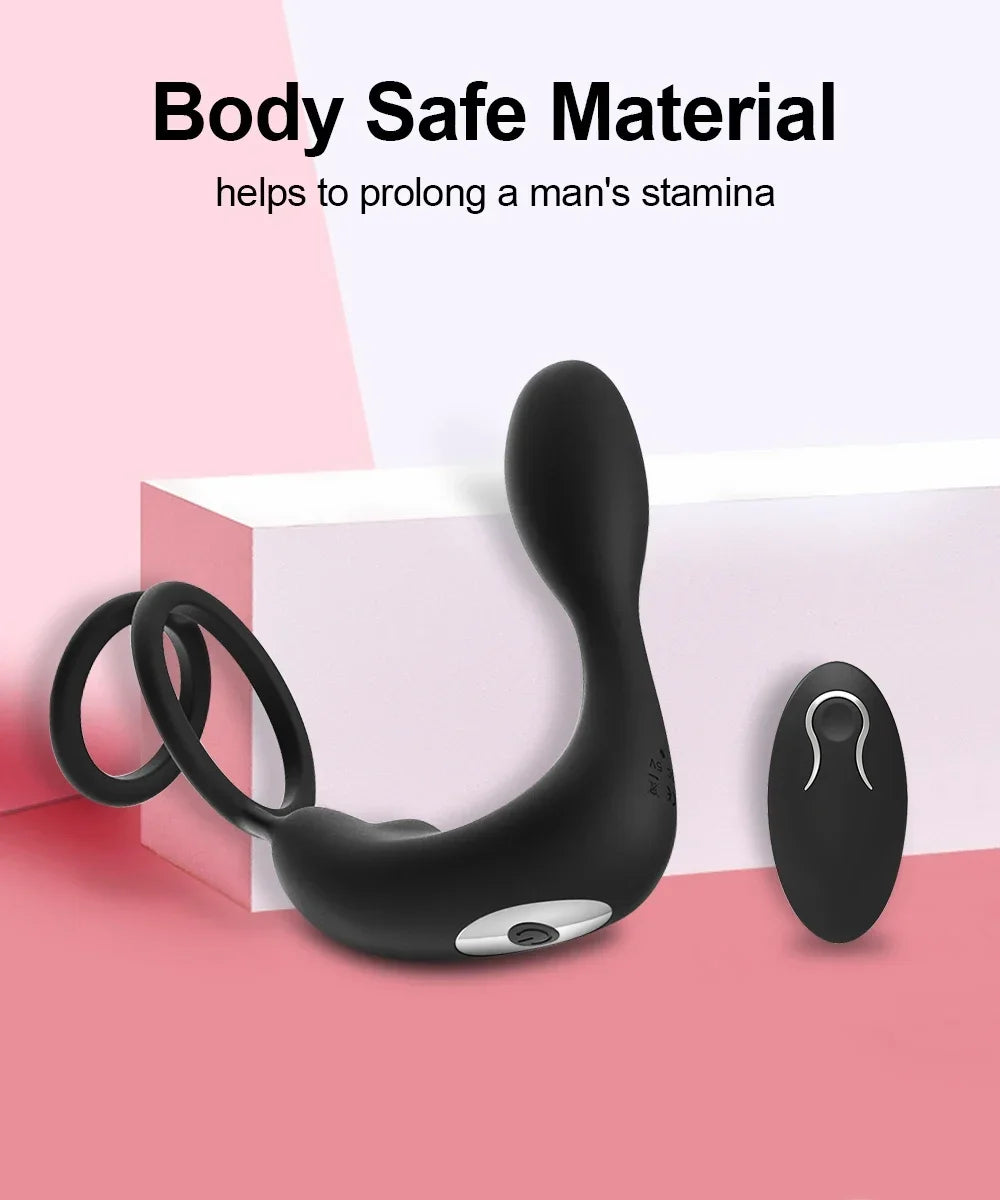 Male Prostate Massager with Vibration – Anal Plug with Cock Ring, Ejaculation Delay and Stimulator for Men