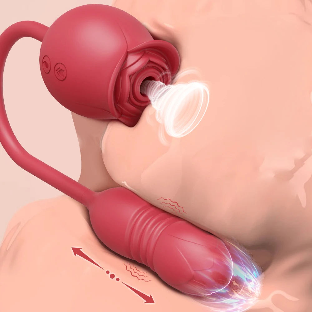 Rose-Sucking Vibrator for Women Thrusting Dildo Nipple Vacuum Sucker Clitoris Stimulator Female Vibrating Egg Adult Sex Toys