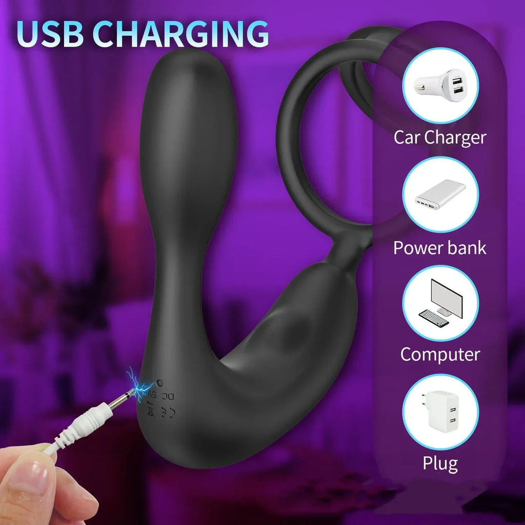 Male Prostate Massager with Vibration – Anal Plug with Cock Ring, Ejaculation Delay and Stimulator for Men