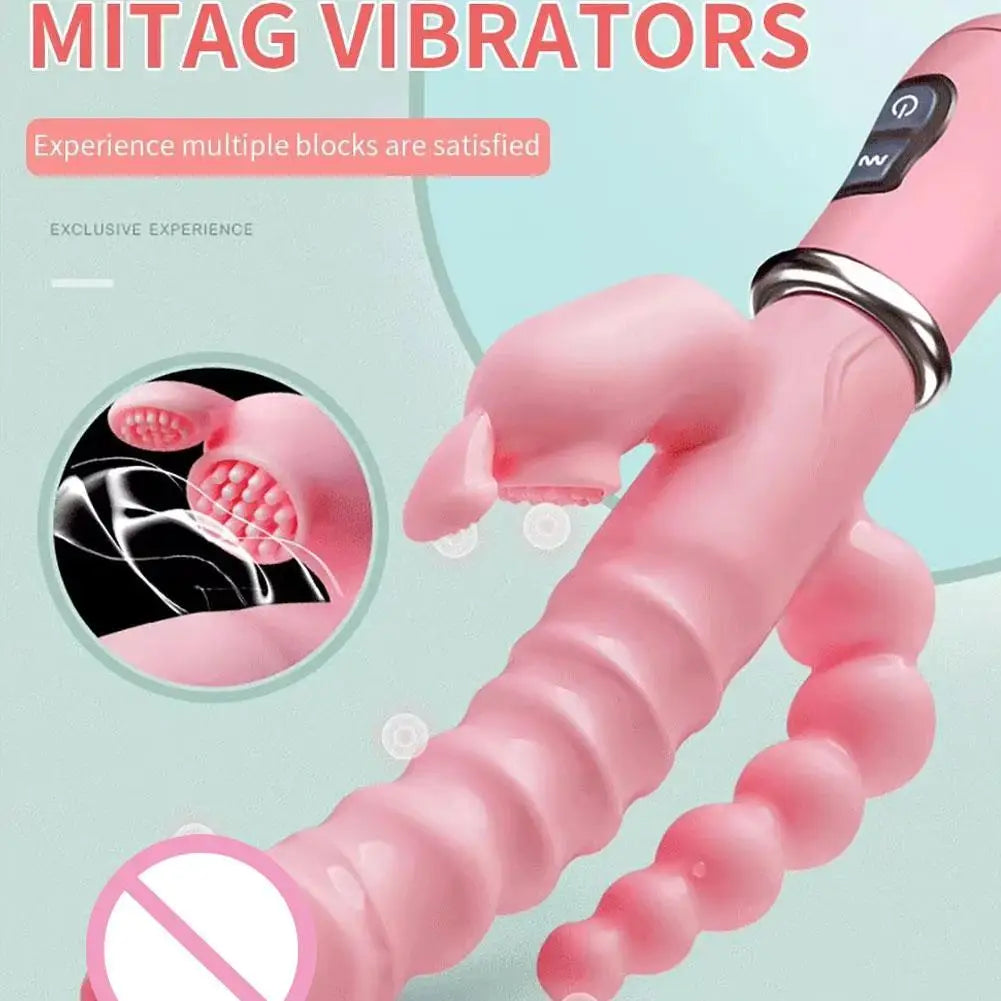 Rabbit Vibrator G Spot Dildo Vibrator Clitoris Stimulator Penis Anal Double Penetration Tongue Licking Double Rod Sex Toys