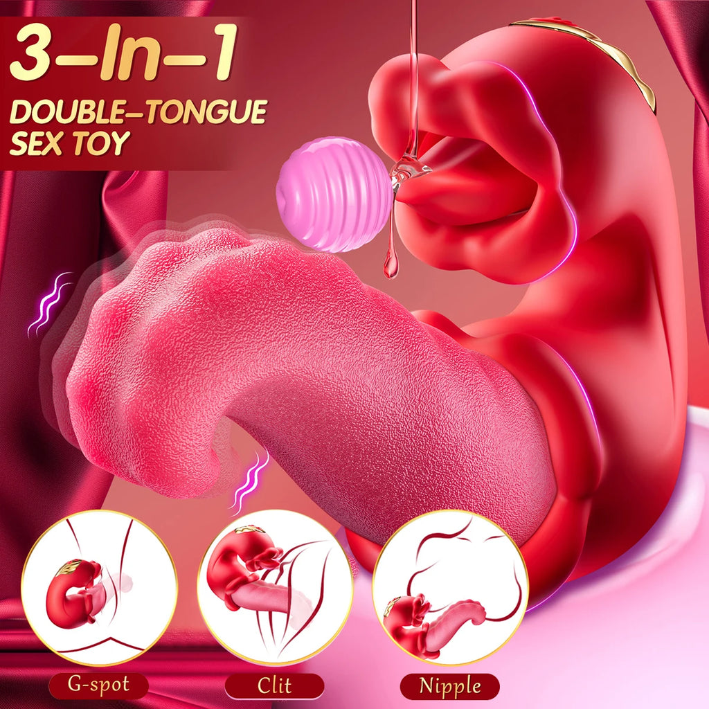 Dual Tongue Vibrator 10 Modes – Clitoral and Vagina Stimulator with Oscillating Vibration, 18+ Female Sex Toy