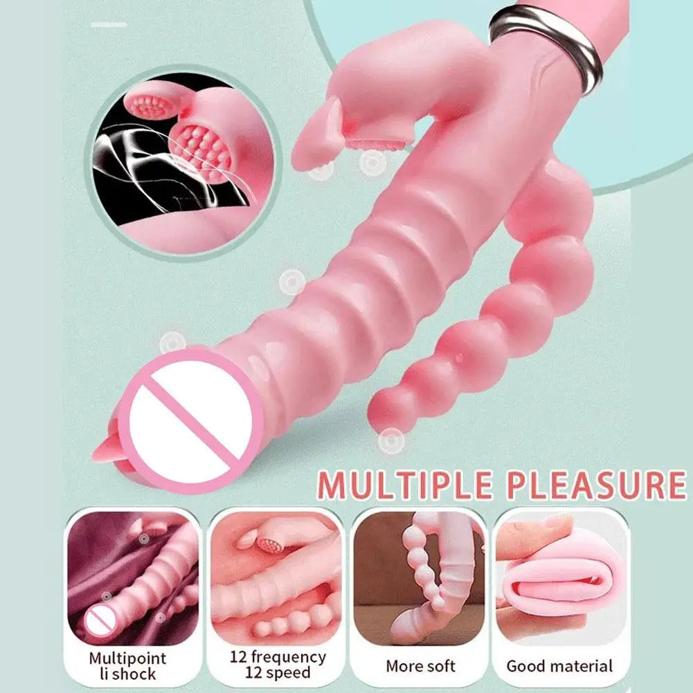Rabbit Vibrator G Spot Dildo Vibrator Clitoris Stimulator Penis Anal Double Penetration Tongue Licking Double Rod Sex Toys