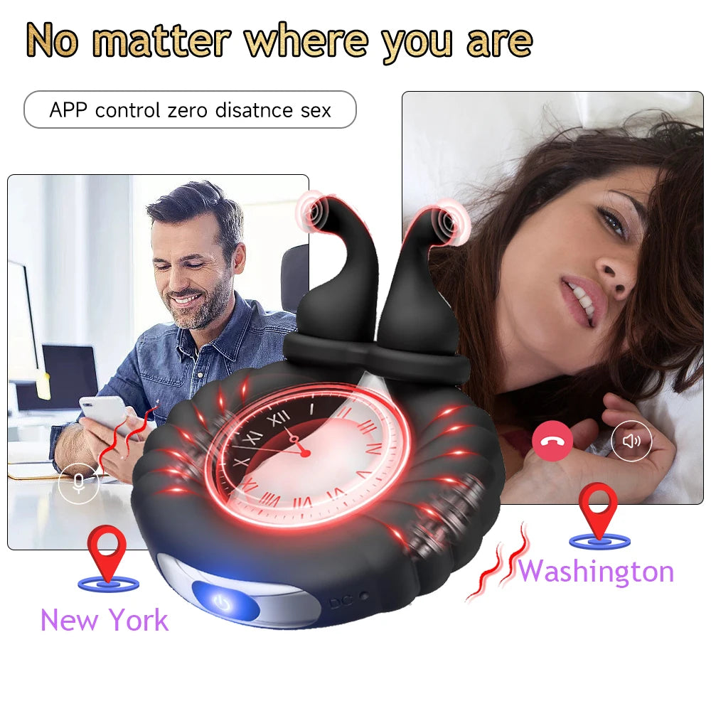 APP Bluetooth Controlled Cock Ring Vibrator Women's G-Spot Clitoral Stimulation Sex Toy Men's Penis Ring Adult Men's Couple Toy