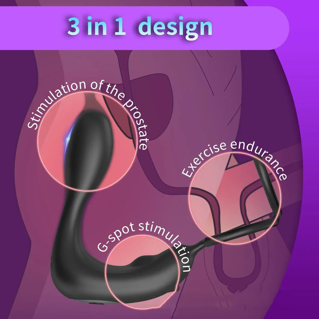 Male Prostate Massager Vibrating Anal Plug with Cock Ring Delay Ejaculation Masturbator Sex Toys Vibrator Anal Vibration for Man